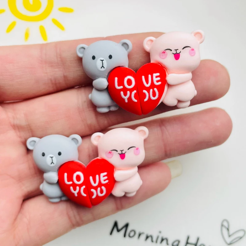 

10 Pcs New Lovely Mini Kawaii Cartoon Valentine's Day Bear Resin Scrapbook Diy Jewellery Hairpin Accessories Decorate Craft