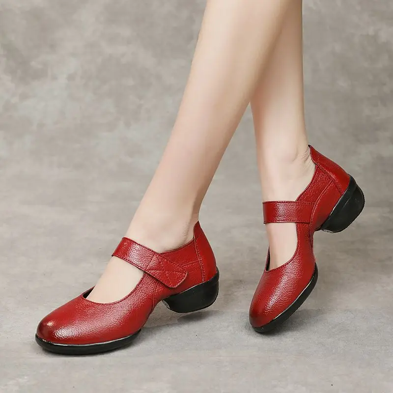 dressy block heel shoes womens genuine leather solid pumps ladies low heels mary jane shoes mother comfort strap red pumps shoes