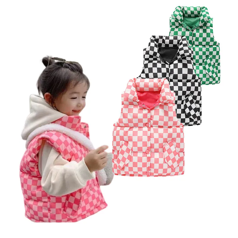 

2022 Autumn Kids Waistcoat Boys Girls Winter Down Vest Coat Infant Toddlers Plaid Warm Clothes for 2T 6T 8T 10T Teens Outwear