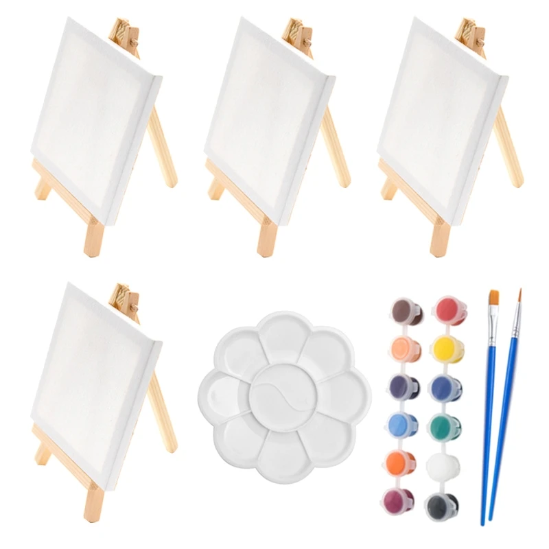 

C5AE 23 Pieces Mini Canvas Painting Set Small Canvas and Easel Kit for Kids Birthday
