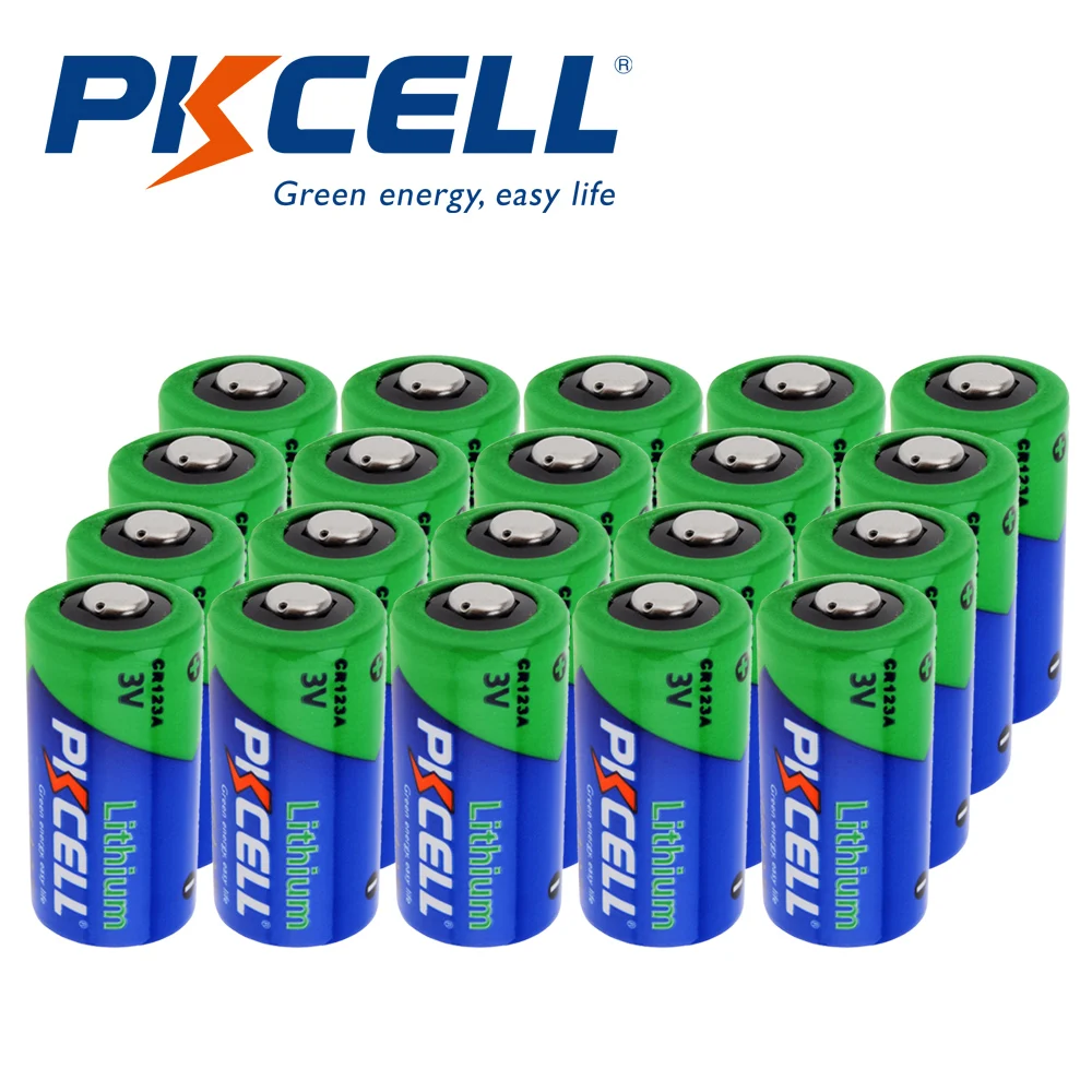 

20 шт., литий-ионные батарейки Pkcell CR123A, CR17345 KL23a VL123A DL123A 5018LC EL123AP, 1500 мАч, 3 в