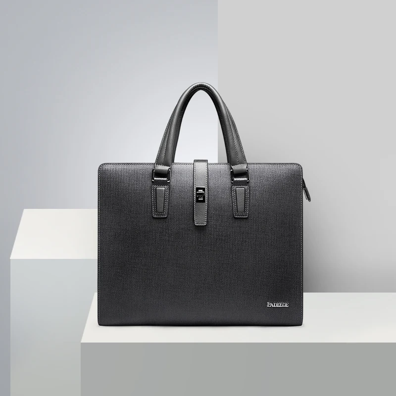Padieoe Top Split Cowhide Leather Business Briefcase Luxury Brand Men Laptop Documents Bag Fashion Men's Shoulder Crossbody Bag