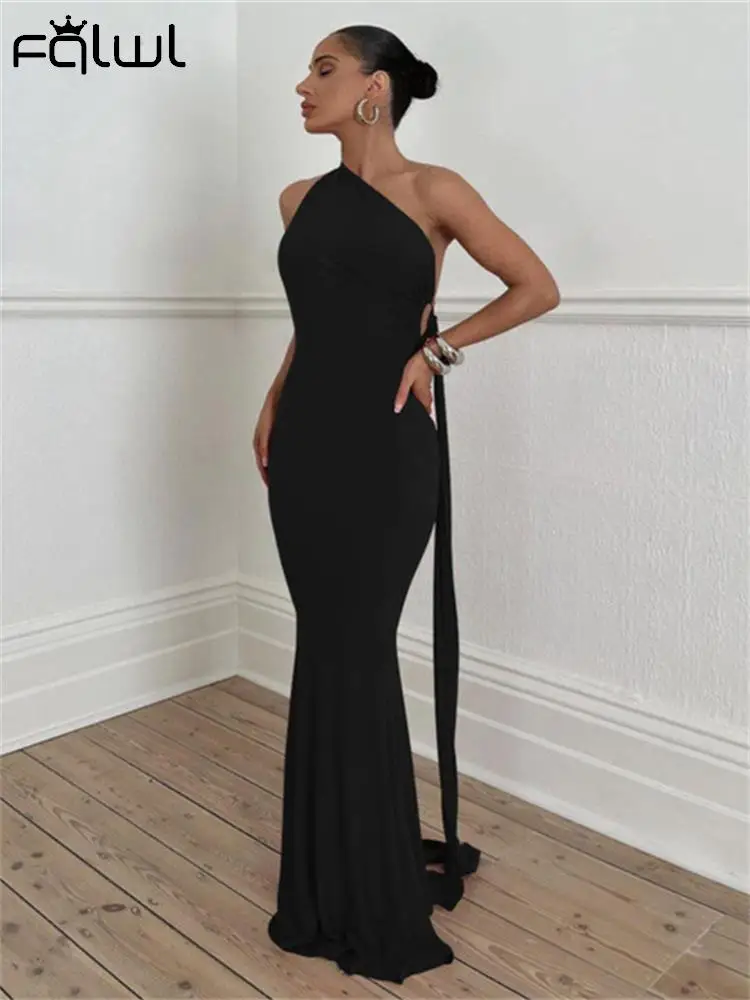 

Соблазнительное черное Бандажное платье-макси на одно плечо, женское вечернее платье с открытой спиной на осень 2023, облегающее длинное платье без рукавов