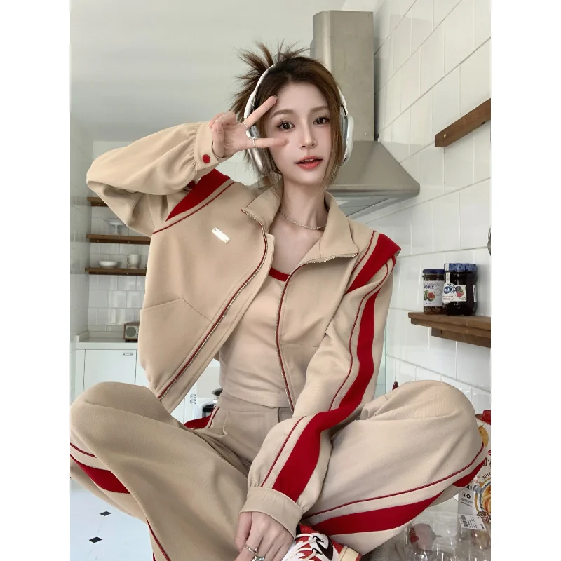 

Женский костюм-тройка в Корейском стиле, облегающий костюм в стиле ретро, свитер + майка + брюки, Y2k, весна 2023