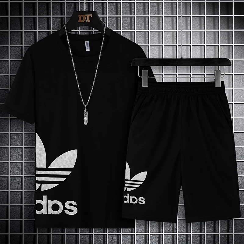2023 New Men's Sportswear Men's Fitness Suit Short Sleeve Shorts Mesh Quick-drying 2 Piece Set