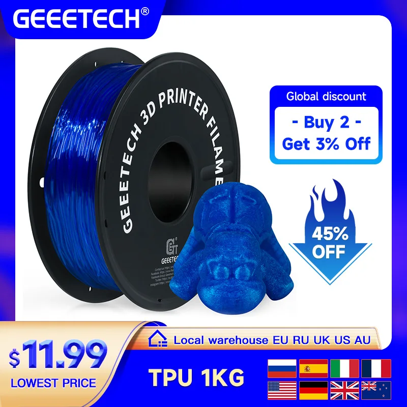 

GEEETECH TPU 3D нить 1 кг катушка 2.2LBS/рулон 1,75 мм гибкий материал для большинства 3D принтеров Быстрая доставка нетоксичный без пузырьков