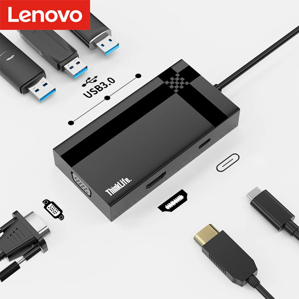 

USB-C Hub 6 Ports USB to Type-C Without Driver Connector Expander Unit Replacement for Lenovo ThinkLife Accessories