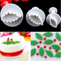 3pcs christmas tree leaf 3d cookie cutter fondant cooki mold leaves cookie stamp cake decorating mould baking tools