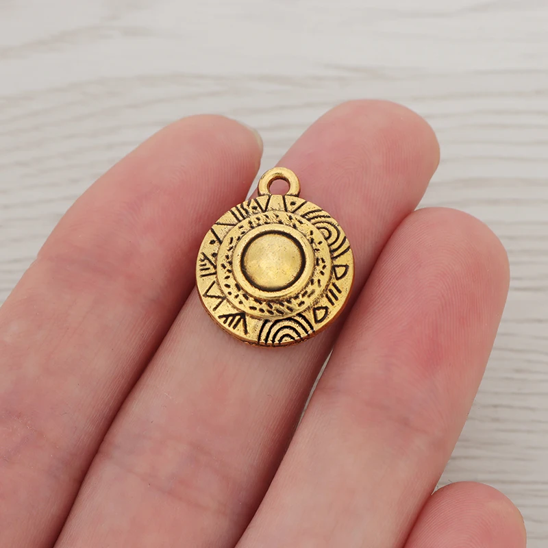 

15 x Tibetan Silver/Gold Color Loop Round Charms Pendant Beads for Necklace Bracelet Jewelry Making 22x18mm