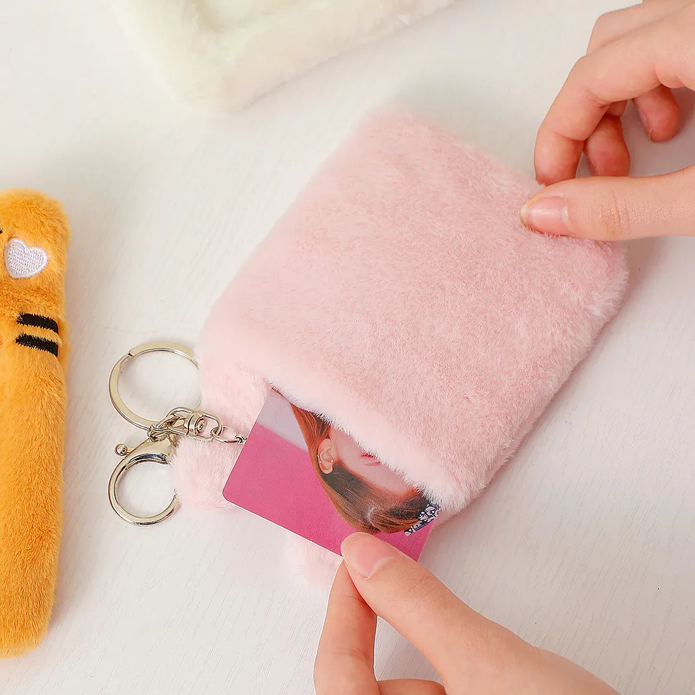 New Plush Bear Rabbit Korea Idol Photocard Protector Case For Women Girls Cute Keychain ID Credit Bank Star Photo Card Holder