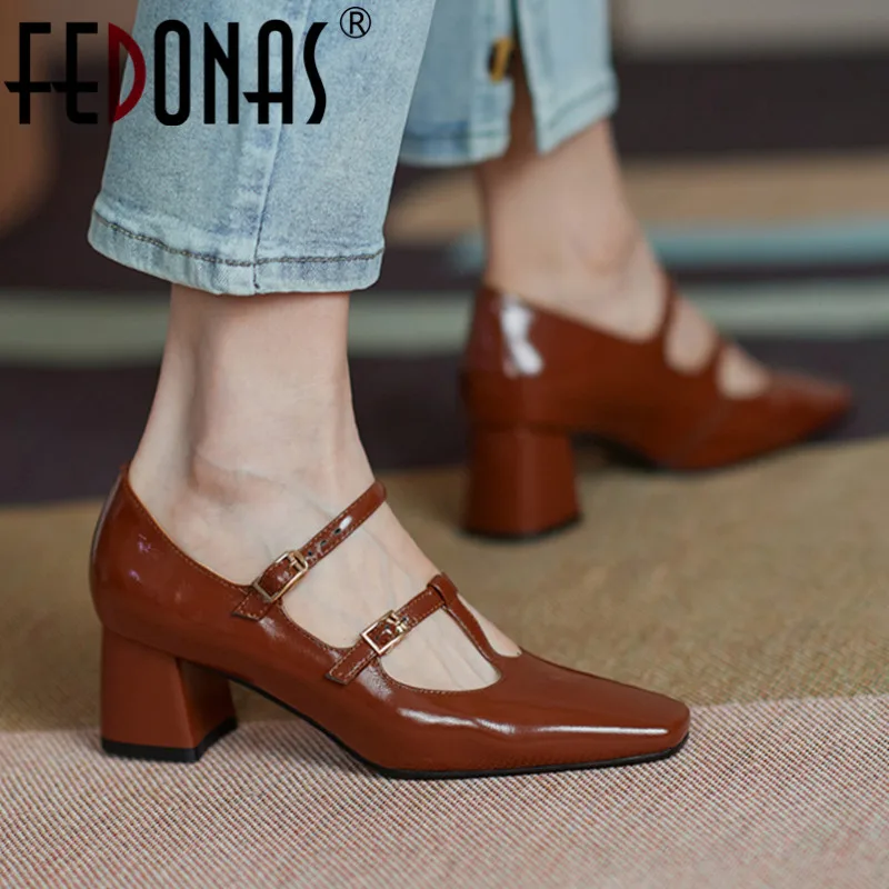 

FEDONAS Spring Retro T-Strap Women Pumps Genuine Leather High Heels Shoes Woman Mary Janes Office Lady Party Casual Fashion