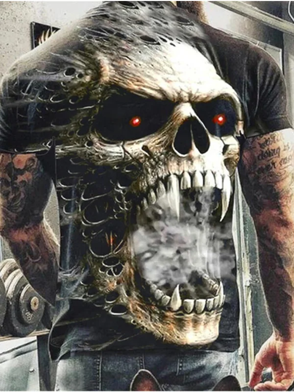 

Men's Skull Print T-shirt, Fashion Casual, Short Sleeve and 3d Print T-shirt, Hip Hop, Summer, New, New