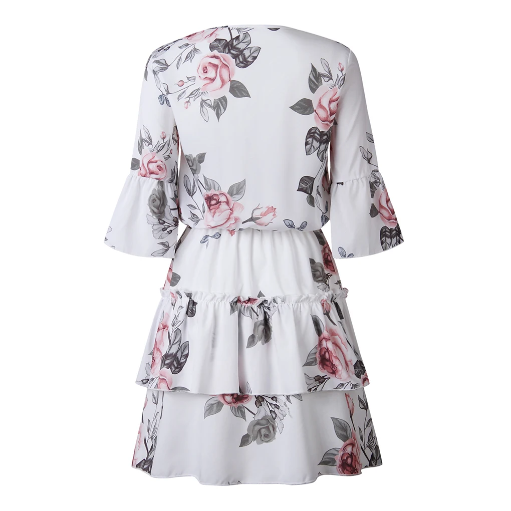 

Женское летнее Мини-Платье с V-образным вырезом и рукавом 3/4