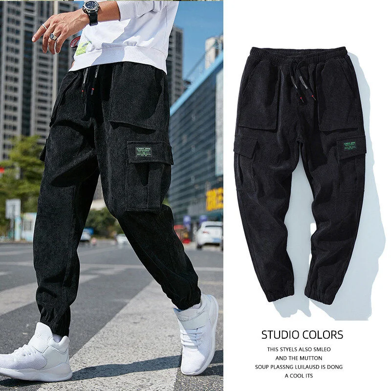 

Privathinker 2022 Autumn Men Corduroy Casual Pants Loose Fashion Streetwear Multi Pocket Brand Male Trousers Hip Hop Cargo Pants