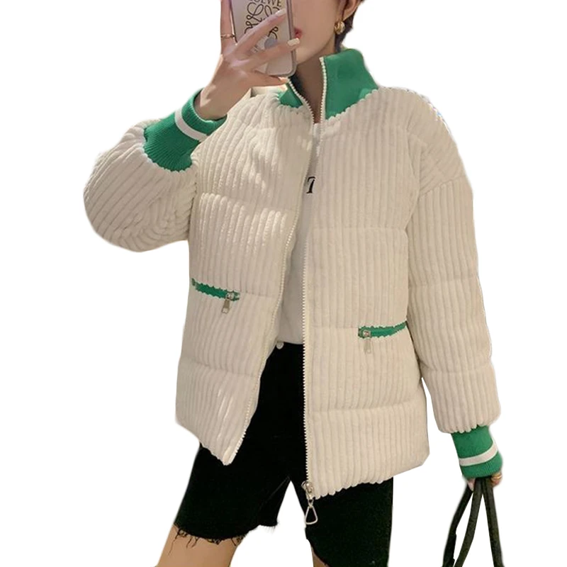 Winter Warm Corduroy Cotton Clothing Coat Women KoreanFashion Loose Casual Zipper Jacket Female Solid Thick Stand Collar Outwear