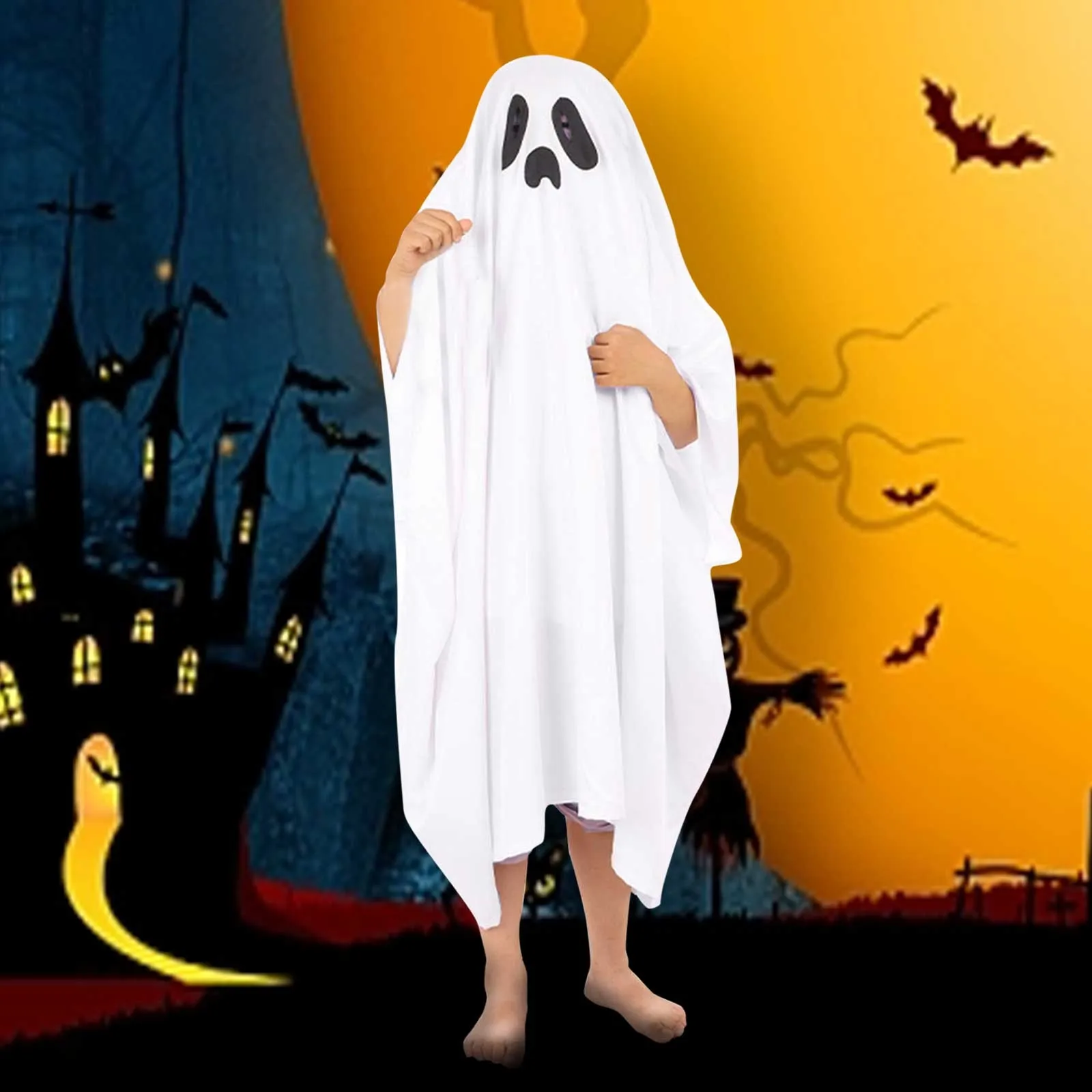 

Cute Kids Halloween Horror Cloak Cape Anime No Face Cosplay Costumes Ghost White Tassels Cloak Unisex Halloween Costume Full Set