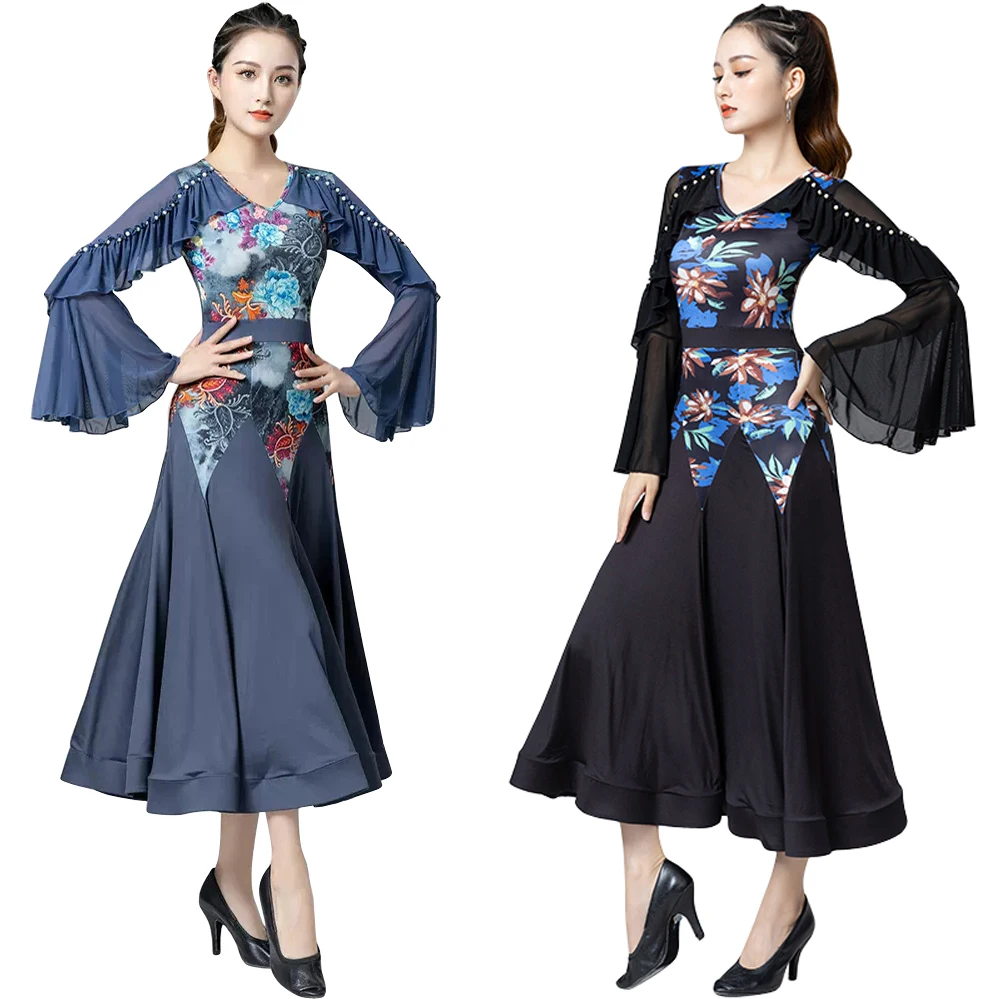 

Новинка, высококачественное платье для бальных танцев, женская одежда для выступлений, женский современный костюм для танго и вальса, костюм для вечевечерние с длинным рукавом