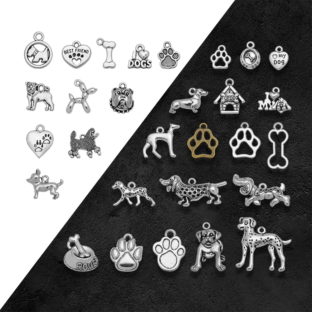 

Antique Silver Plated Love Dog Paw Bone Charms Pet Animals Pendants For Diy Earring Jewelry Making Findings Supplies Accessories