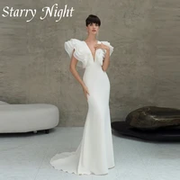 modern mermaid puff sleeves wedding dress deep v neck court train wedding gown button back dress for bride 2022 suknia %c5%9blubna