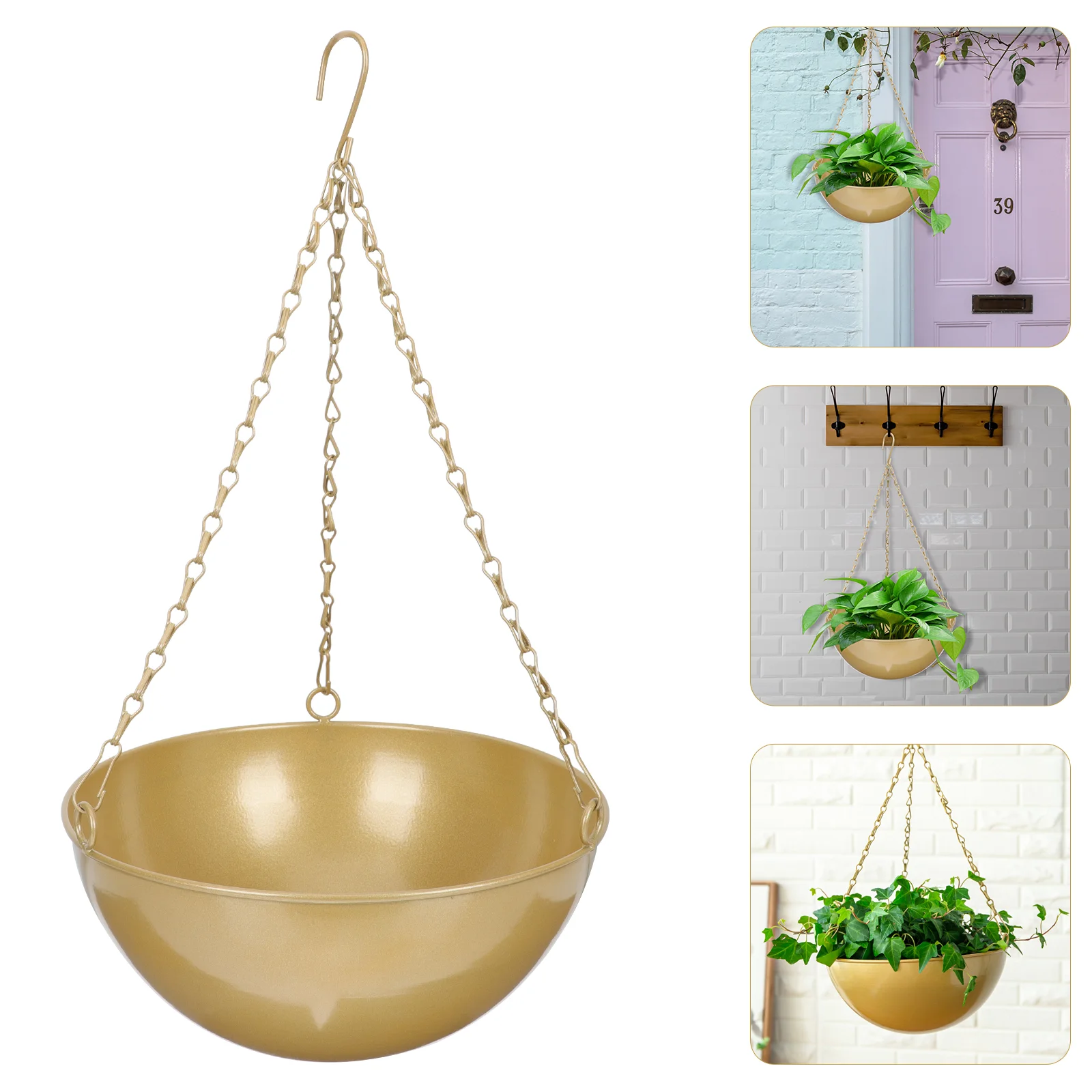 

Hanging Basket Plants Outdoor Hanging Planter Outdoor Balcony Decorations Golden Hanging Planter Basket Circle Vase