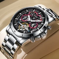 lige men watch mechanical wristwatch silicone strap fashion steel band watches cutout design mens gift waterproof watch for men