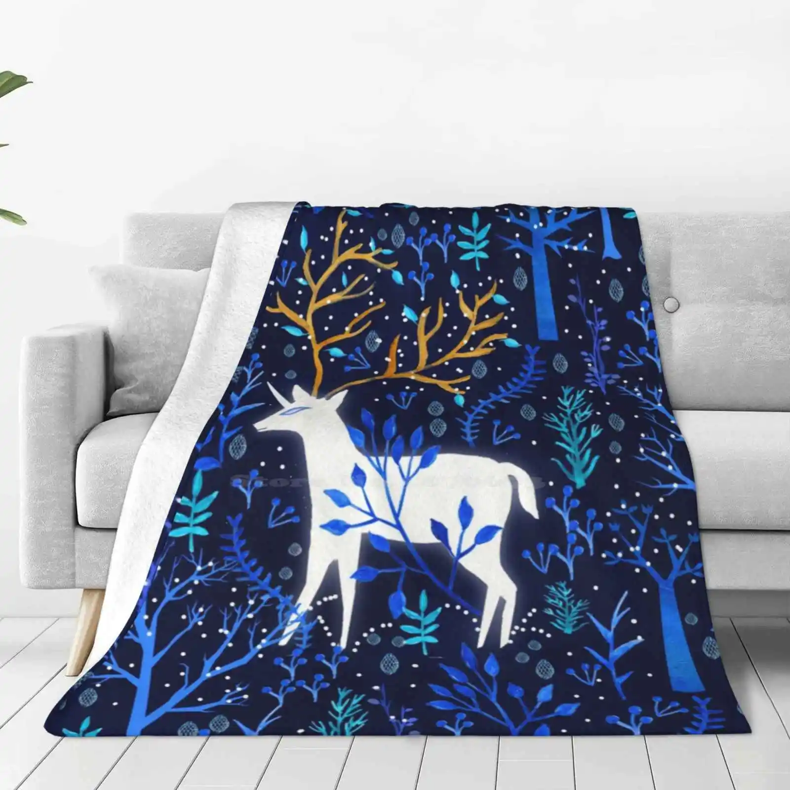 Одеяло Deericorn в синем цвете мягкое теплое переносное одеяло для путешествий