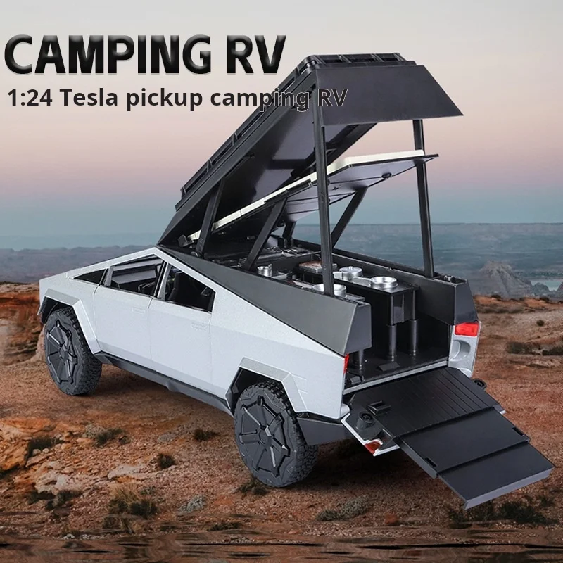 Игрушка для пикапа Tesla 1:24 модель автомобиля кемпинга имитация из сплава