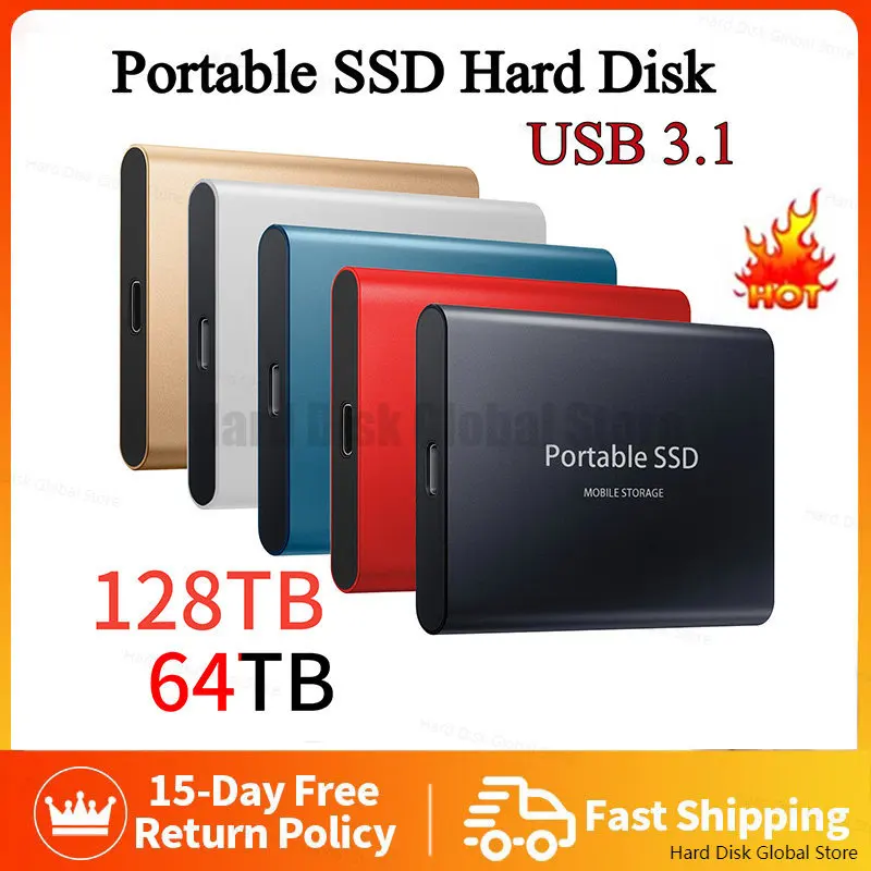 Portable 128TB SSD Type-C USB 3.1 2TB 4TB Hard Drive External M.2 for Laptop Desktop Flash Memory Disk for Laptop/Desktop/mac