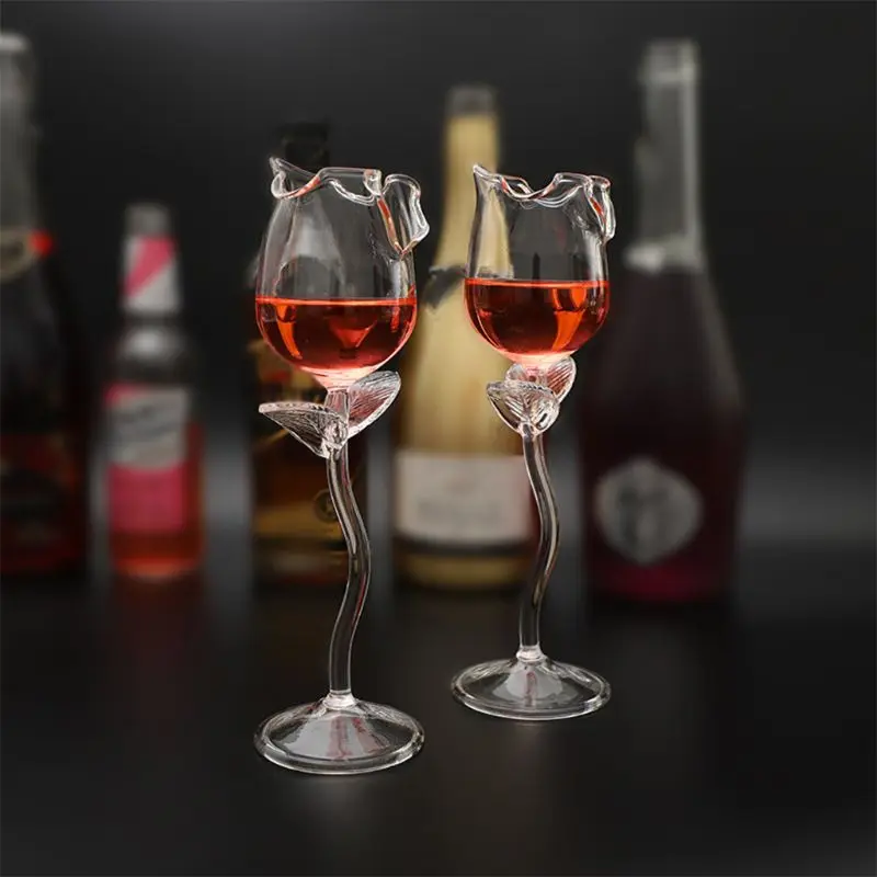 

Fancy Red Wine Goblet Wine Cocktail Glasses 100ml Rose Flower Shape Wine Glass Party Barware Drinkware dropshipping