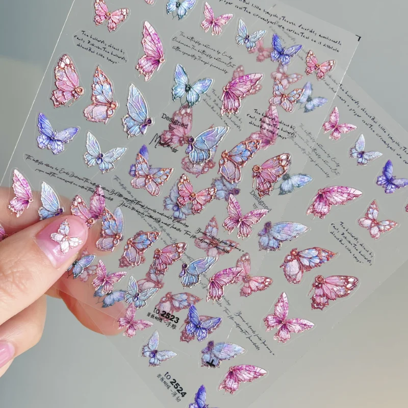

Tomoni Embossed Nail Stickers Popular Retro Cute 5D Nail Stickers Pink Butterfly Nail Ornament Wholesale
