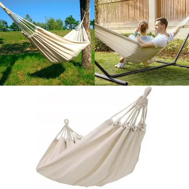 

200x150cm Actual Use Area Double Hammock Outdoor Rollover Prevention Camping Canvas Hanging Swing Bed for Patio Travel Hiking