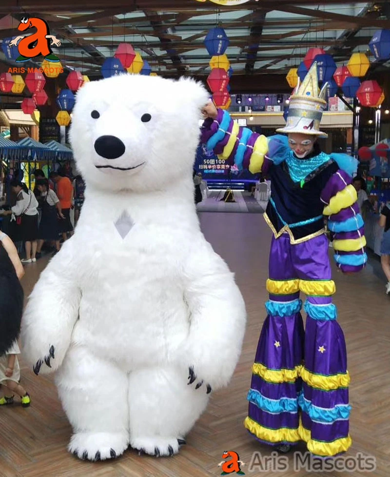 Гигантский надувной костюм белого медведя 10 футов меховой плюшевый