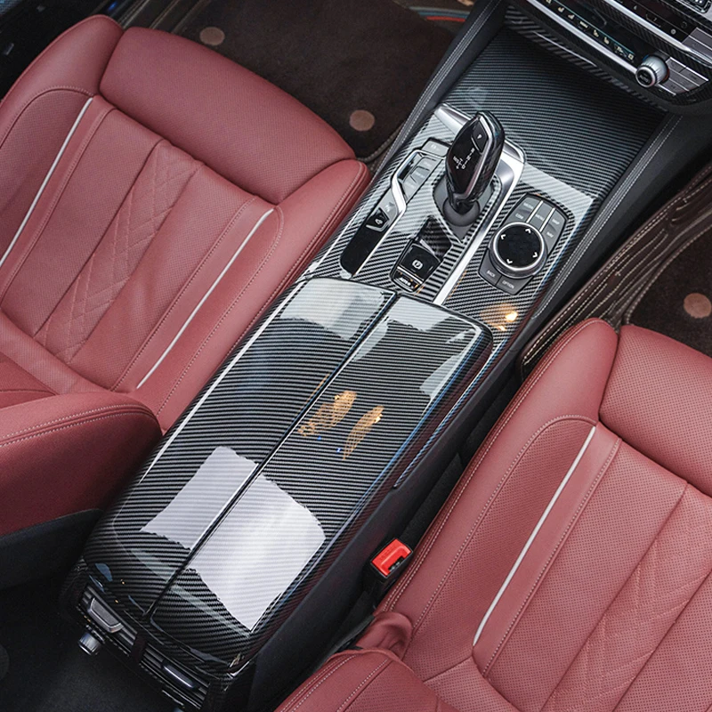 LHD For BMW 5 Series G30 G31 carbon fiber central armrest box cover storage box gear position panel decoration cover auto parts