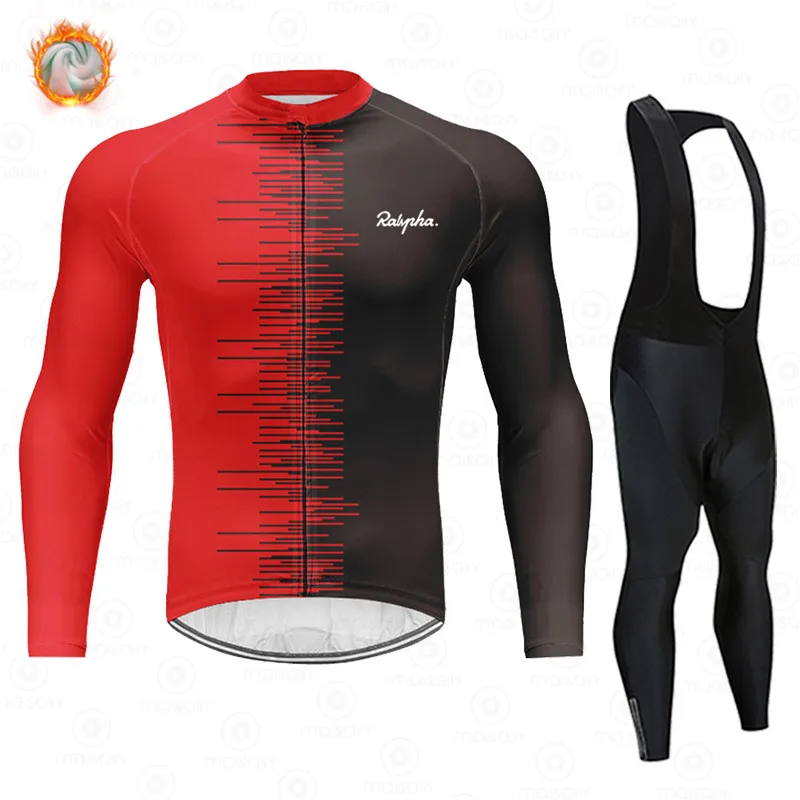 

Warm 2022 Winter Thermal Fleece Cycling Jersey Set Raphaful Men Outdoor Riding MTB Ropa Ciclismo Bib Pants Set Cycling Clothing