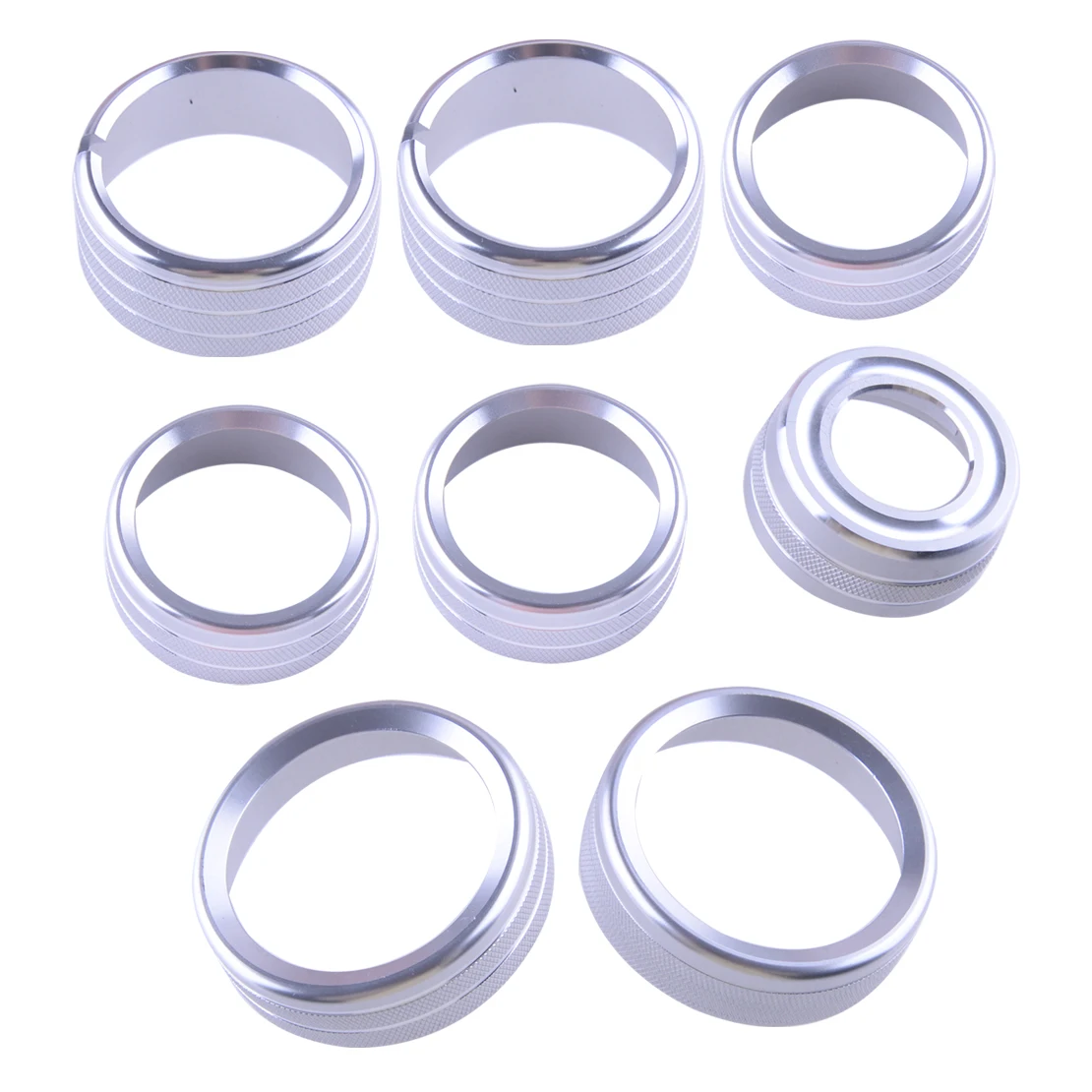 

8Pcs Silver Aluminum Alloy Car Front Central Control Switch Knob Cover Trim Ring Decor Fit for Chevrolet Silverado 2014-2018