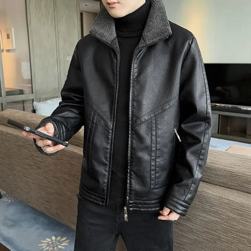 Мужская теплая куртка из овечьей шерсти свободная ветрозащитная Повседневная