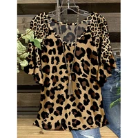 new women t shirts leopard print v neck fashion lotus leaf sleeve y2k clothes casual high street party wear