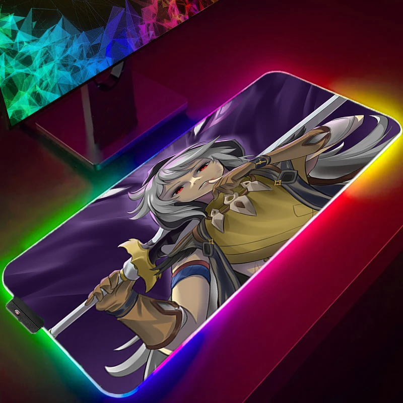 Фото Коврик для мыши Xxl Genshin Impact со светодиодный светильник, игровой коврик для мыши RGB, Настольный коврик, аксессуары для ПК, милый игровой коврик, большая Люминесцентная мышь №2