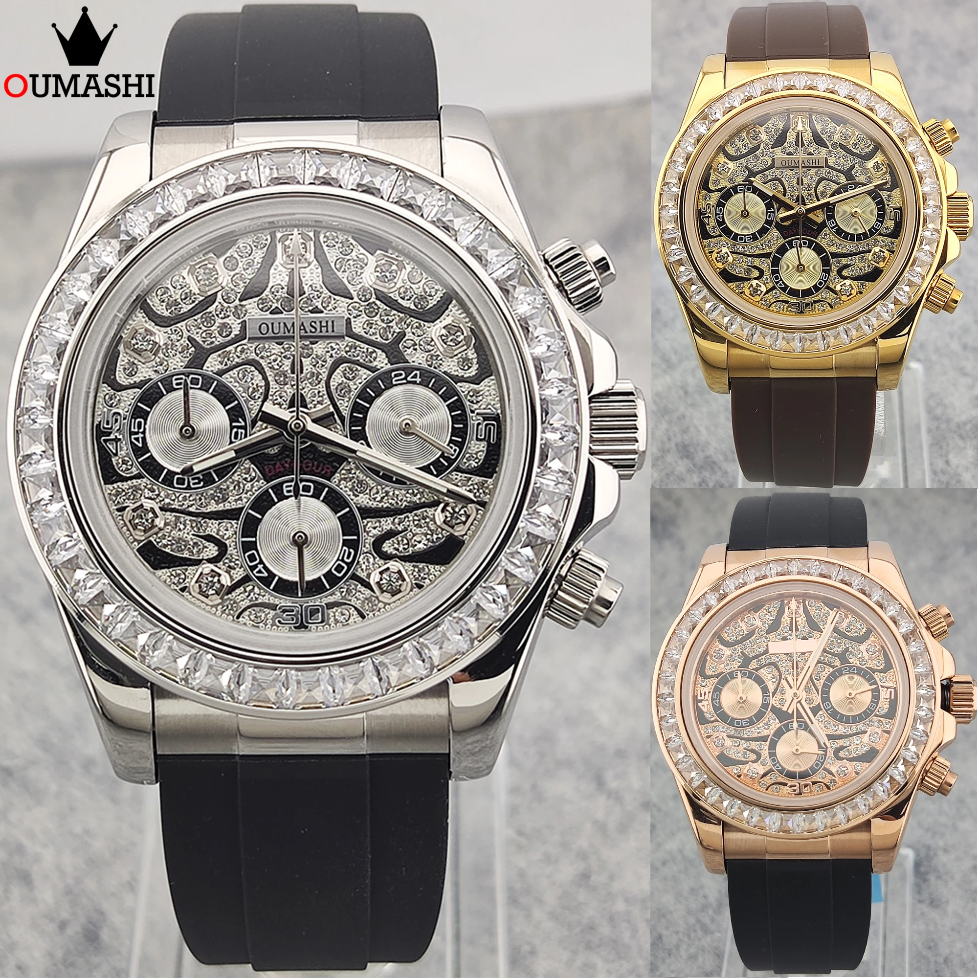 Мужские кварцевые часы с 6 иглами и хронографом из нержавеющей стали