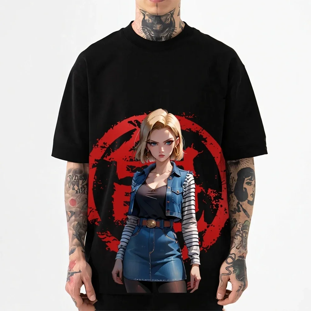 Фото Новая футболка в японском стиле Dragon Ball Android 18 (2026), классическая, высококачественная, уличная одежда, подходит для мужчин и женщин, летняя №1