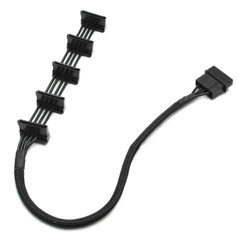

4-Pin IDE 1 To 5 SATA Power Cable Adapter Splitter Cables 18 AWG Black Sleeved 40cm For PC Server