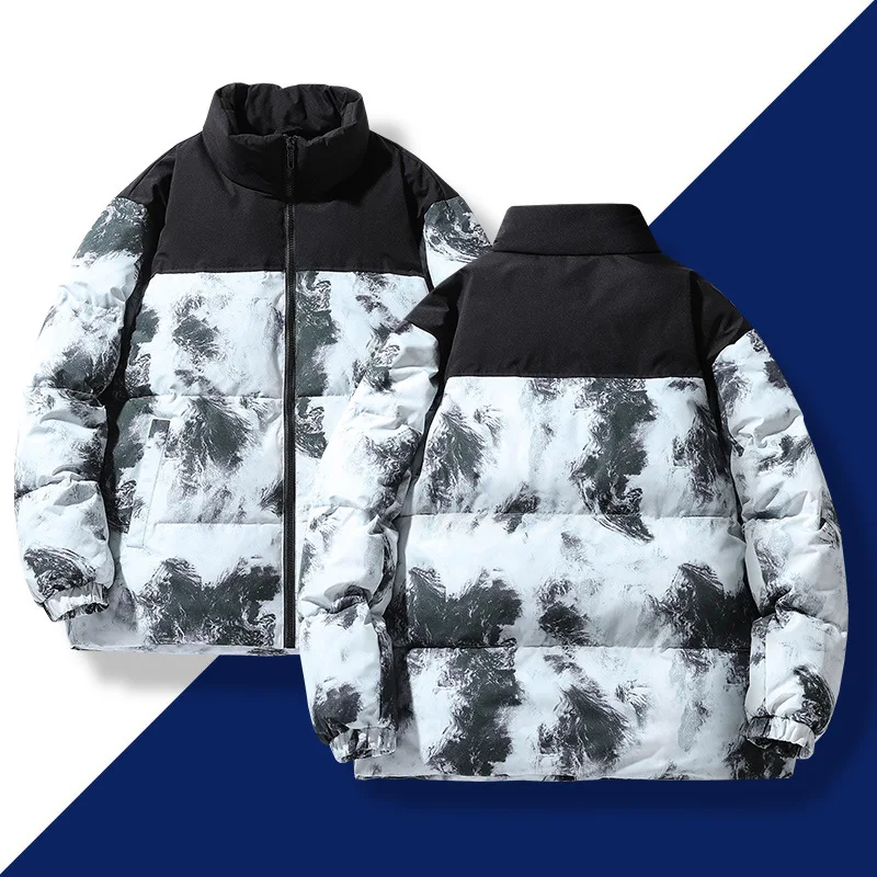 Men Jacket 2023 New Camouflage Color-block Stand Up Collar Down Jacket Male and Female Couple Short Warm White Duck Down Coats