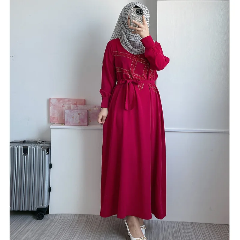 Abaya Muslim Maxi Dress Women With Diamond Arab Dubai Islamic Clothing Robes Autumn New Fashion Loose Casual Muslim Long Dresses