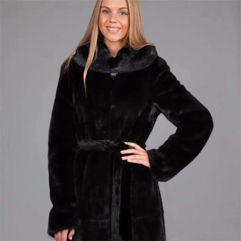 Autumn faux mink fur leather jacket womens warm Mid-length fur leather coat women loose jackets winter thicken fashion B513