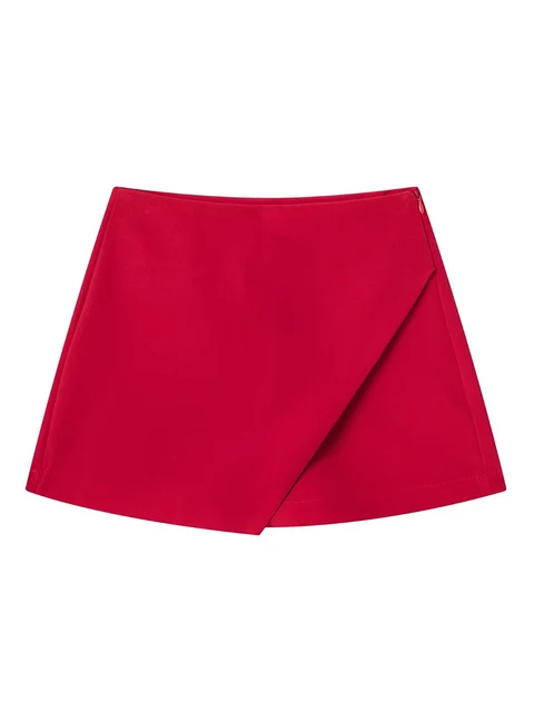 Clothes Women Fashion Asymmetrical Shorts Skirts High Waist Back Pockets Side Zipper Vintage Female Skort Solid Dress