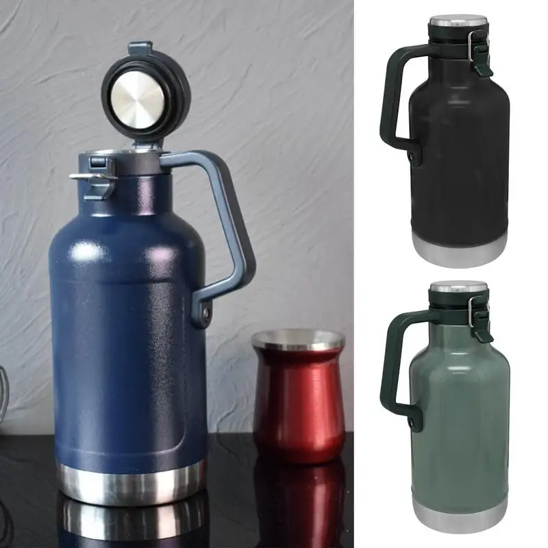 

Изолированная стеклянная бутылка для воды из нержавеющей стали с ручкой, многоразовые металлические бутылки для воды 946 мл/1900 мл, большая ем...