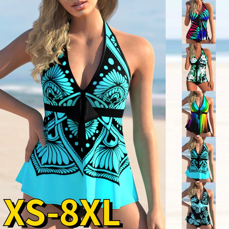 

Two Pieces Set Tankini Female Summer New Design Printing Monokini Swimwear Bathing Suit Beachwear Women Fashion Swimsuit XS-8XL