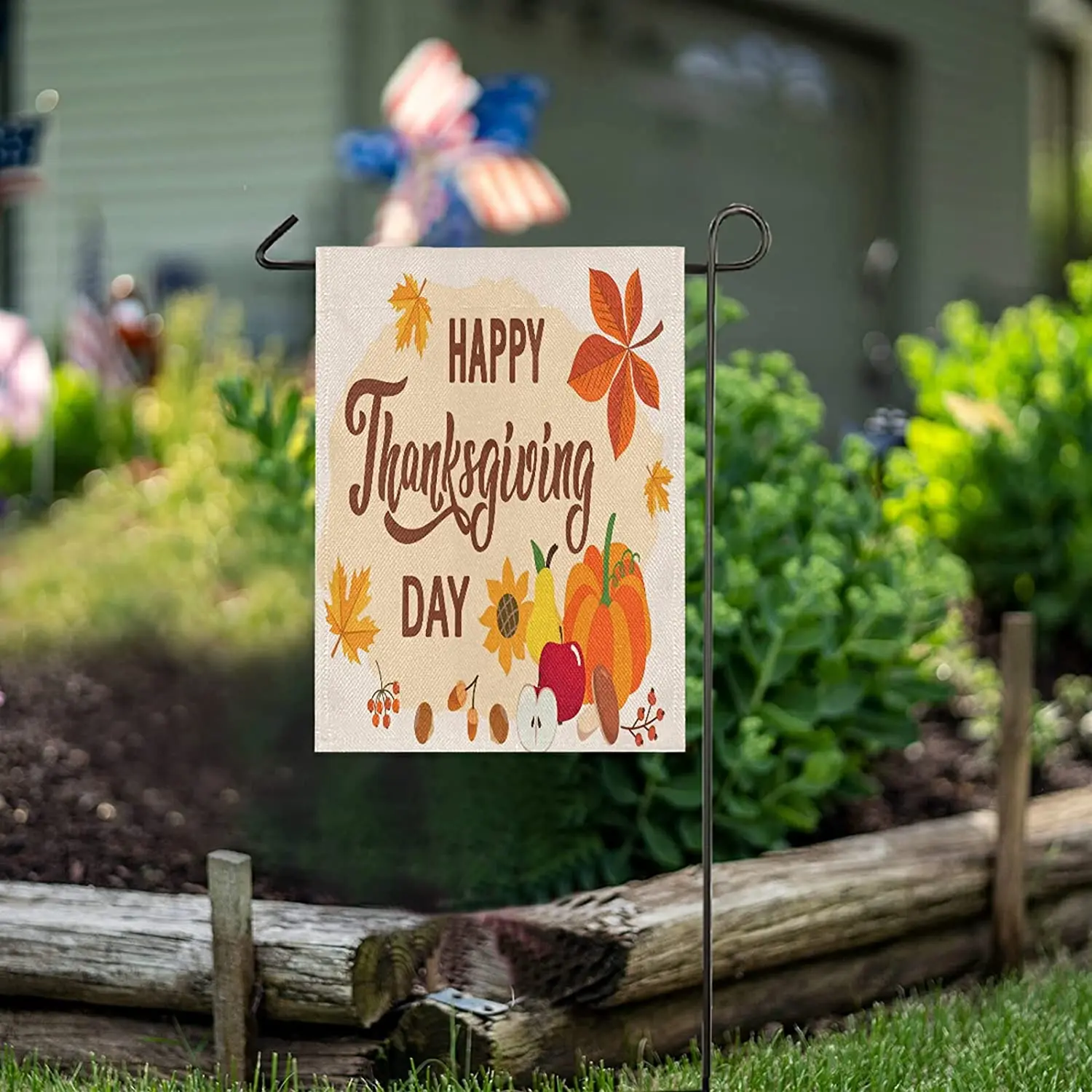 

Thanksgiving Greeting Burlap Garden Flag Double Sided,House Yard Flags,Holiday Seasonal Outdoor Decorative Flag Banner for Outsi