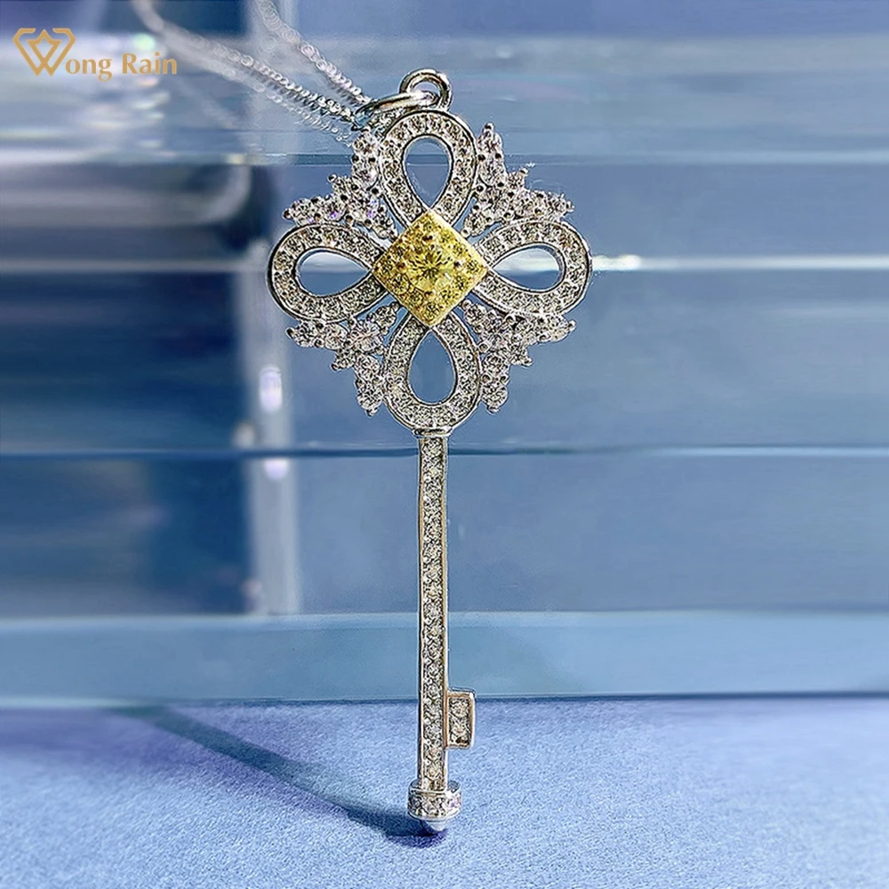 

Wong Rain Luxury Solid 925 Sterling Silver Citrine White Sapphire Gemstone Necklace Key Pendant Fine Jewelry for Women Wholesale