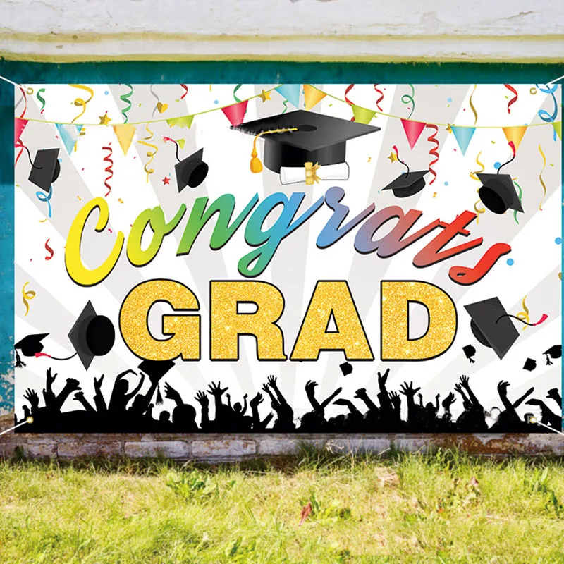 

Graduation Season Banner Birthday Background Fabric GRAD Party Photo Scene Graduate Backdrop Supplies Happy Gradution Party Fav